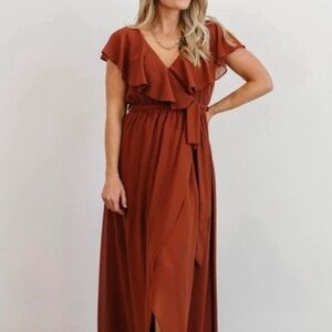 Baltic Born Katya Ruffle Maxi Dress Burnt Orange Size XS